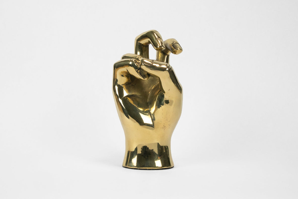 Horned Frog Hand Sign Sculpture in Brass