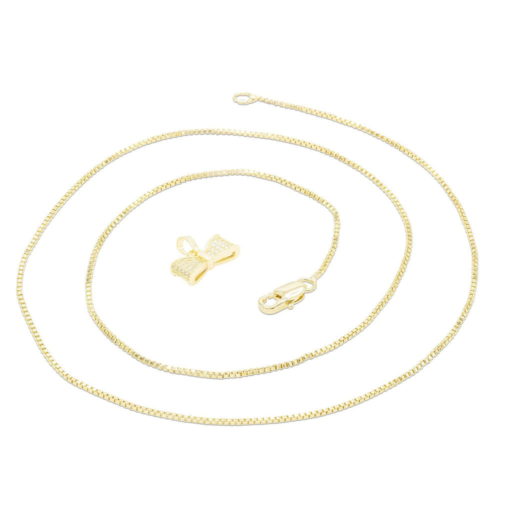 Cubic Zirconia Bow Tie Pendant 14K Gold Filled Necklace Set