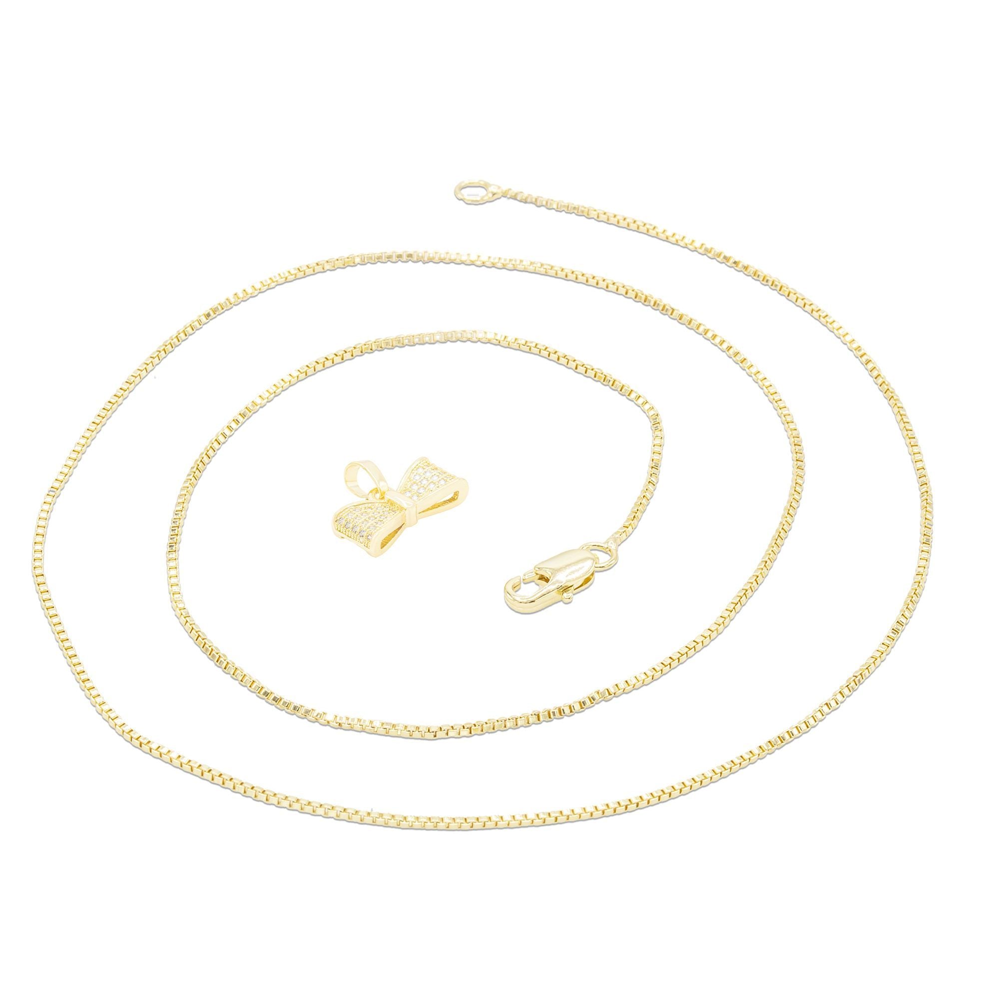Cubic Zirconia Bow Tie Pendant 14K Gold Filled Necklace Set