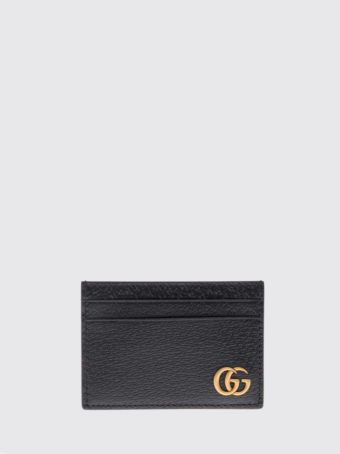 Gucci Men Gucci Gg Marmont Pebbled Leather Card Holder With Double G Logo