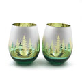 Green Pine Tree Stemless Wine Glasses