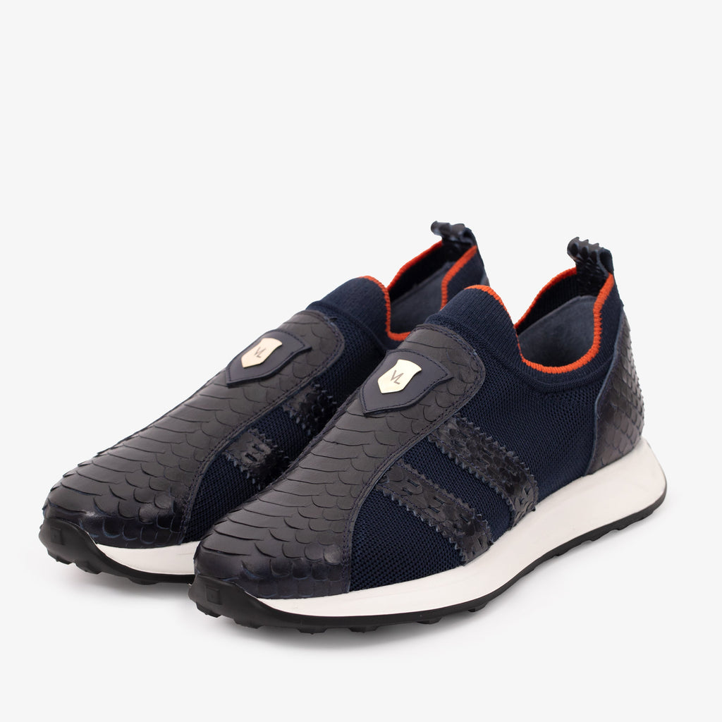 The Aslan Navy Knitted & Leather Men Sneaker