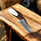 Handmade Damascus Steel Cowboy Knife with Bone and Rosewood Handle
