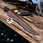 Handmade Folded Damascus Custom Fillet Knife with Rosewood Handle & Brass Bolster