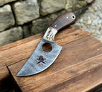 Hand-Forged Damascus Steel Cleaver Knife with Finger HoleHunting,Camping,and Bushcraft Tool