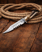 Frontier Demon Hunting Knife – Custom Forged Ruby Blade with Stag Handle