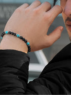 Turquoise & Black Onyx Beaded Bracelet - Navajo