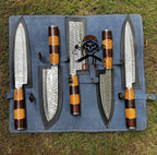 Hand Forged Damascus steel kitchen chef knives set