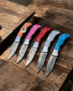 Personalized Damascus Steel Pocket Knife with Damascus Folding Knife - Custom Father Day Gift Knife