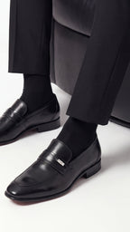 The Ashford Black Baby Buffalo Leather Loafer Men Shoe
