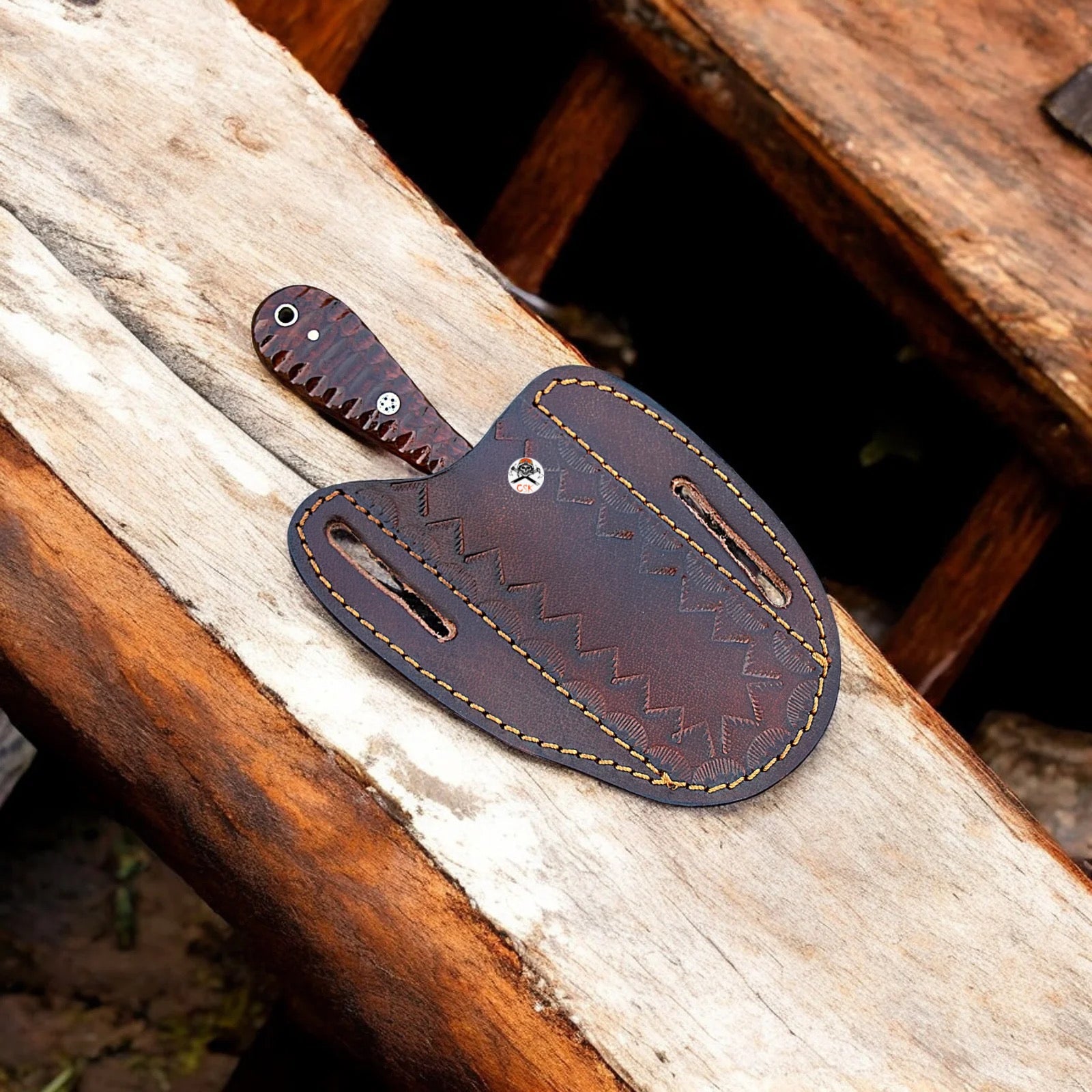 Cowboy Damascus Steel Knife With Wood Handle
