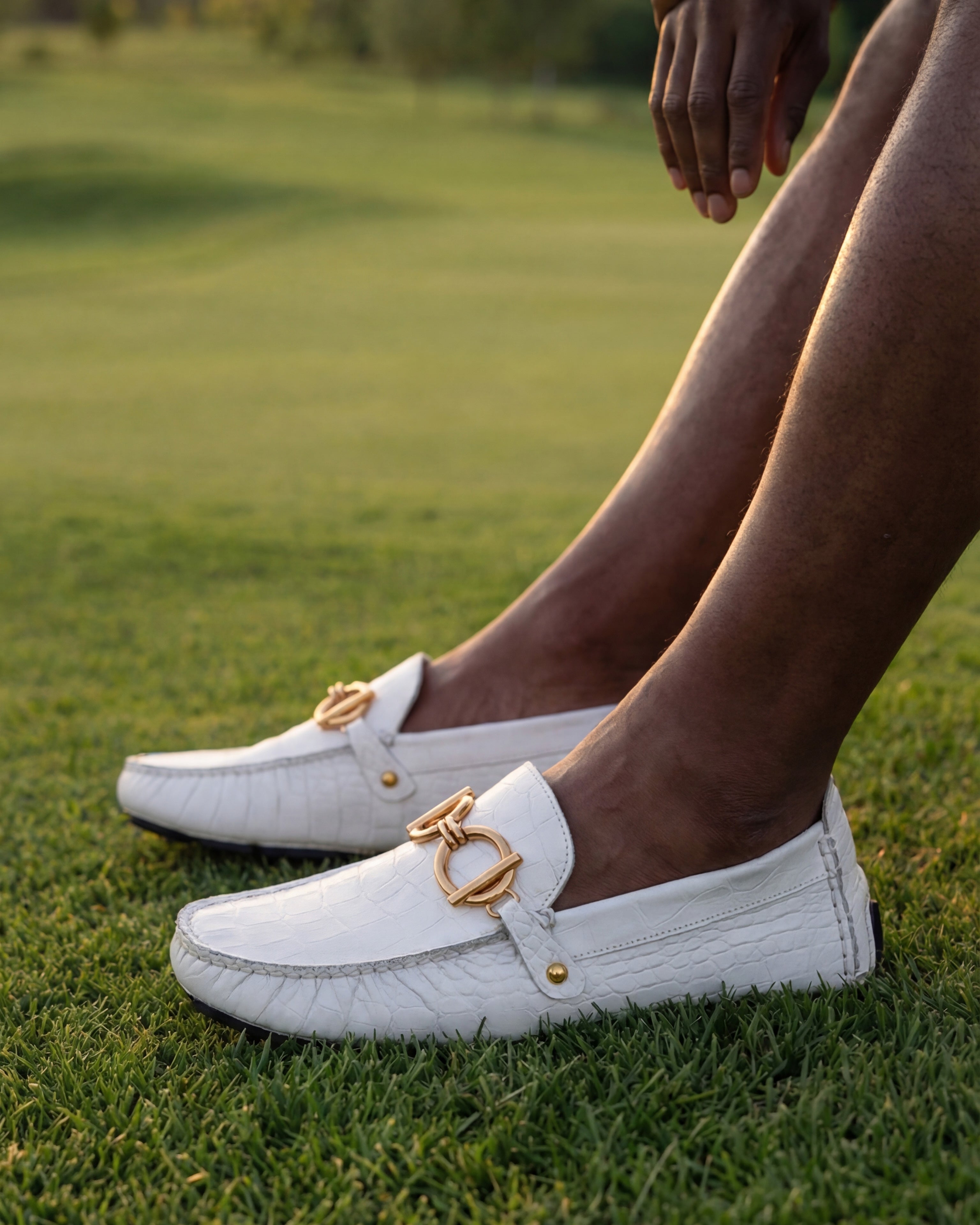 The Pisa White Leather Bit Drive Loafer Men Shoe