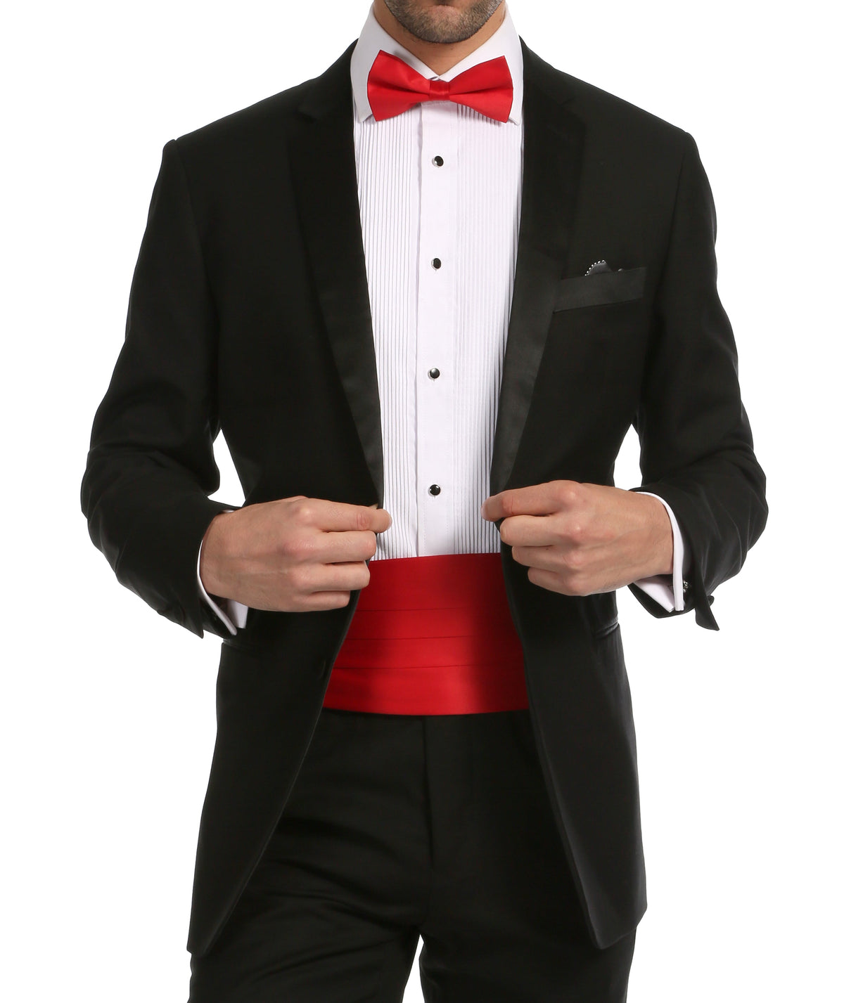 Men's Red Satin Cummerbund & Bow Tie Set – Adjustable Tuxedo Set