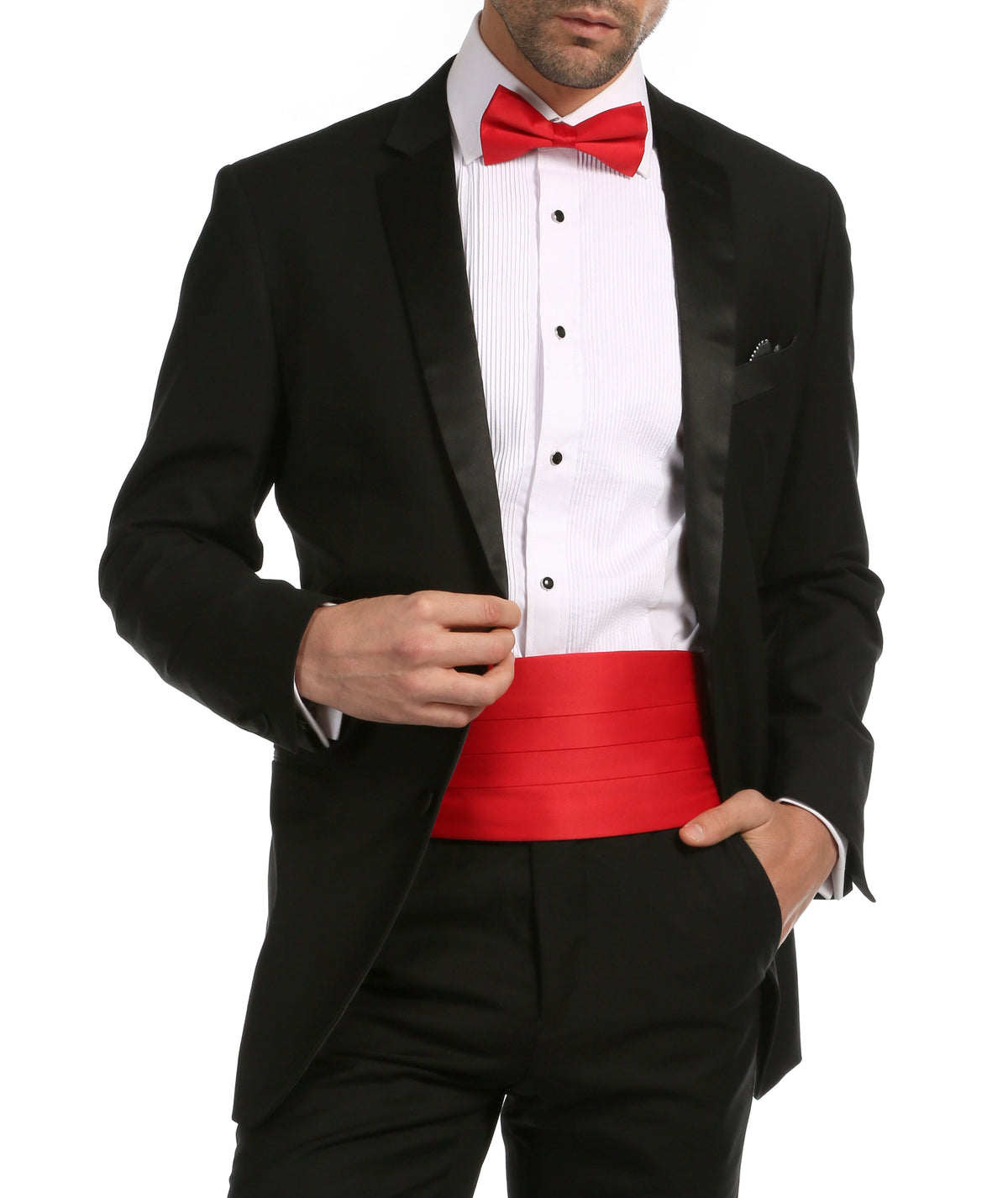 Men's Red Satin Cummerbund & Bow Tie Set – Adjustable Tuxedo Set