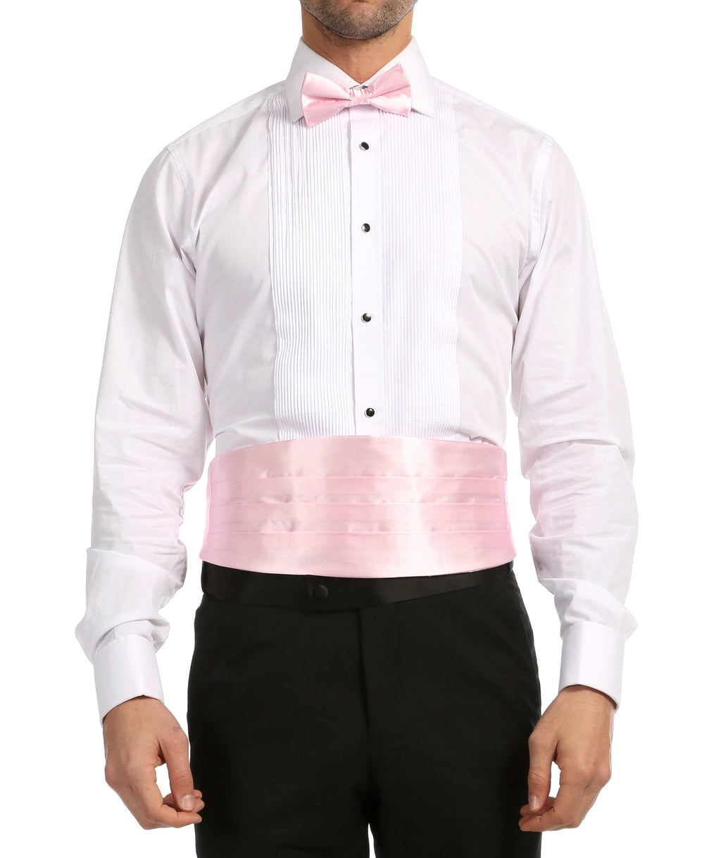 Men's Rose Satin Cummerbund & Bow Tie Set – Adjustable Tuxedo Set
