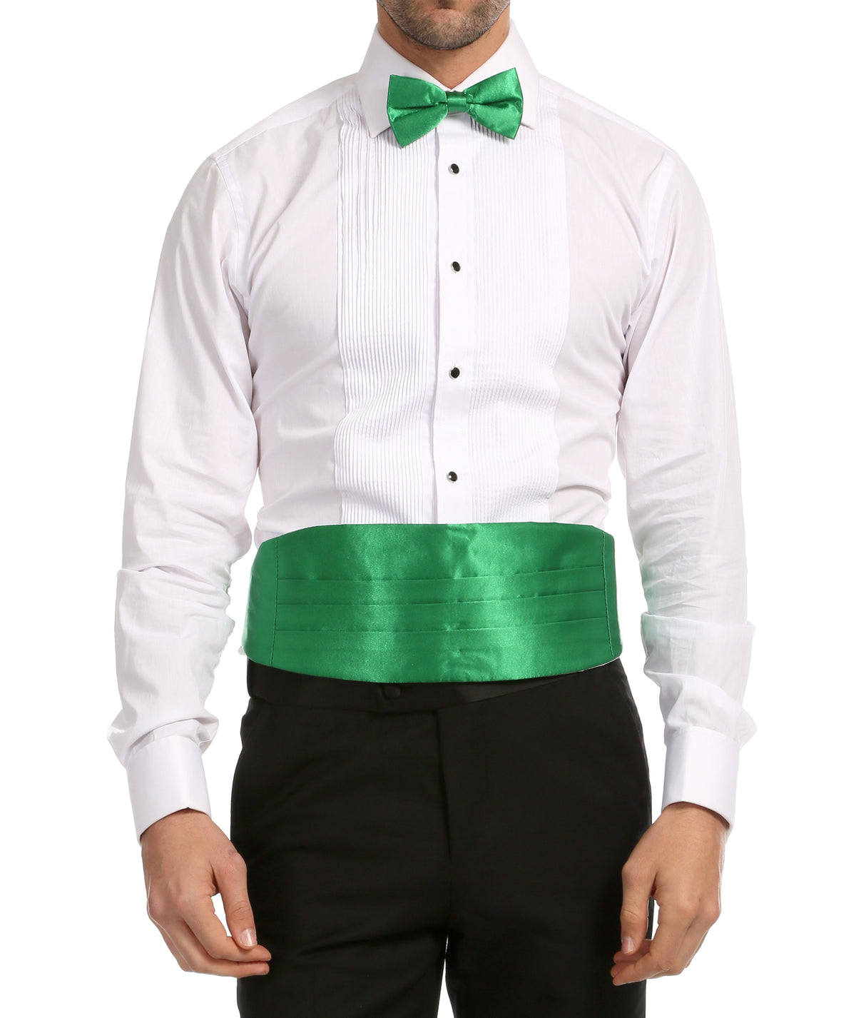 Men's Green Satin Cummerbund & Bow Tie Set – Adjustable Tuxedo Set