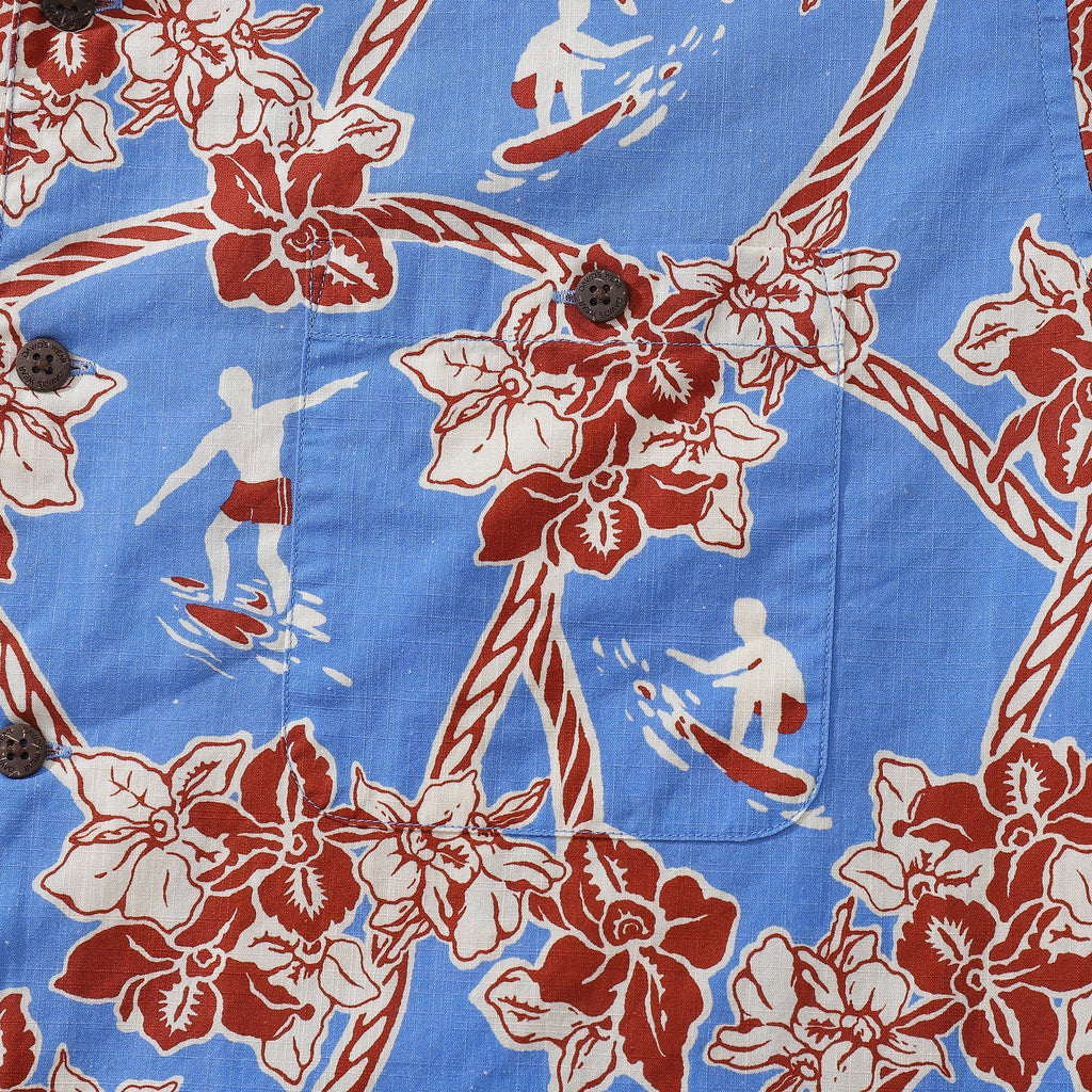 Hawaiian Shirts For Men Vintage Cotton Flower Wreath and Surfer Short Sleeve Aloha Shirt