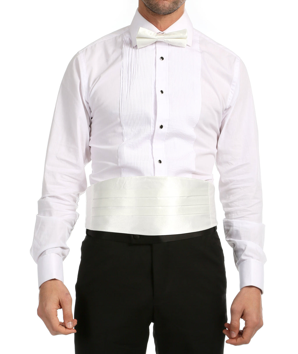 Men's White Satin Cummerbund & Bow Tie Set – Adjustable Tuxedo Set