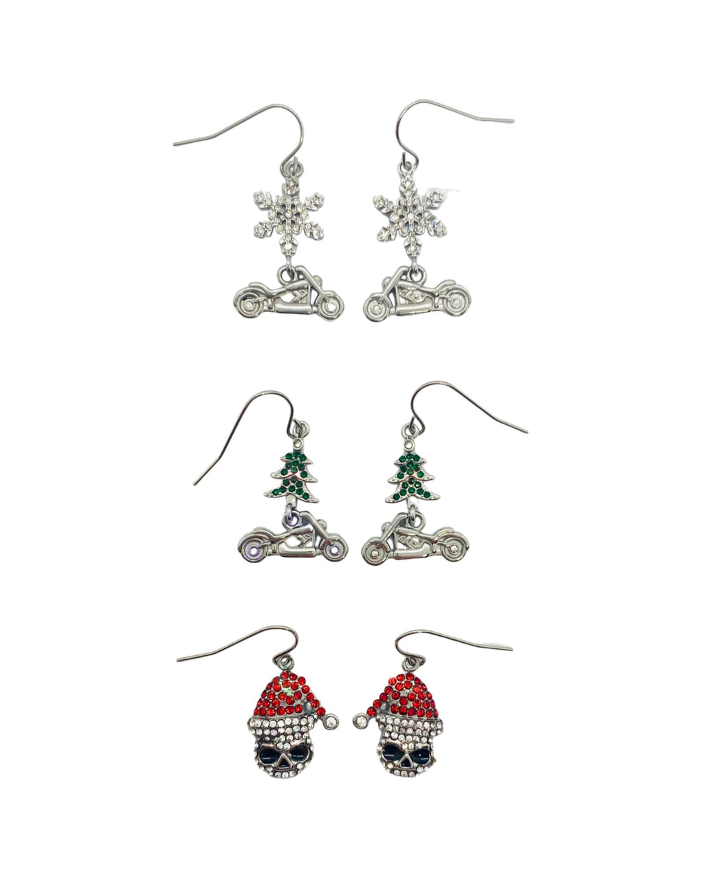 SK2706 Ladies Holiday Earrings Christmas Tree with Motorcycle