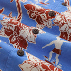 Hawaiian Shirts For Men Vintage Cotton Flower Wreath and Surfer Short Sleeve Aloha Shirt