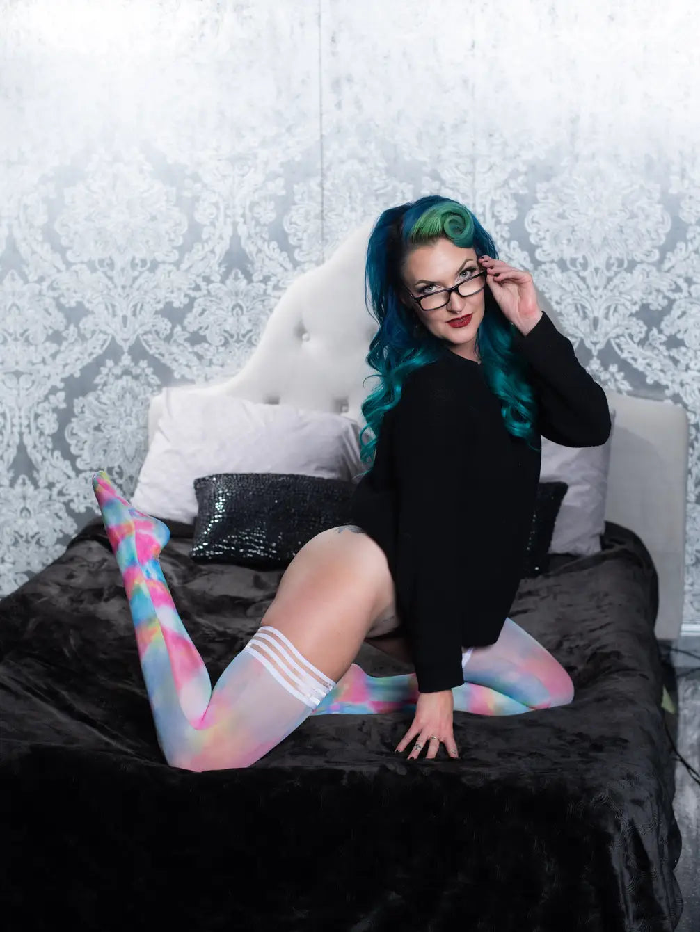 Gilly: Rainbow Tie Dye Thigh-Highs. Petite to Plus Size