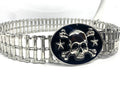 SK9001 Mens Easy Rider Belt 1 1/2" Wide with Skull Buckle Silver