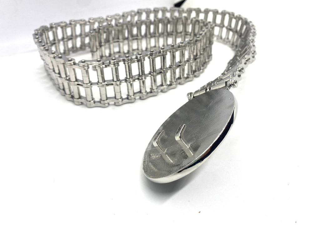 SK9001 Mens Easy Rider Belt 1 1/2" Wide with Skull Buckle Silver
