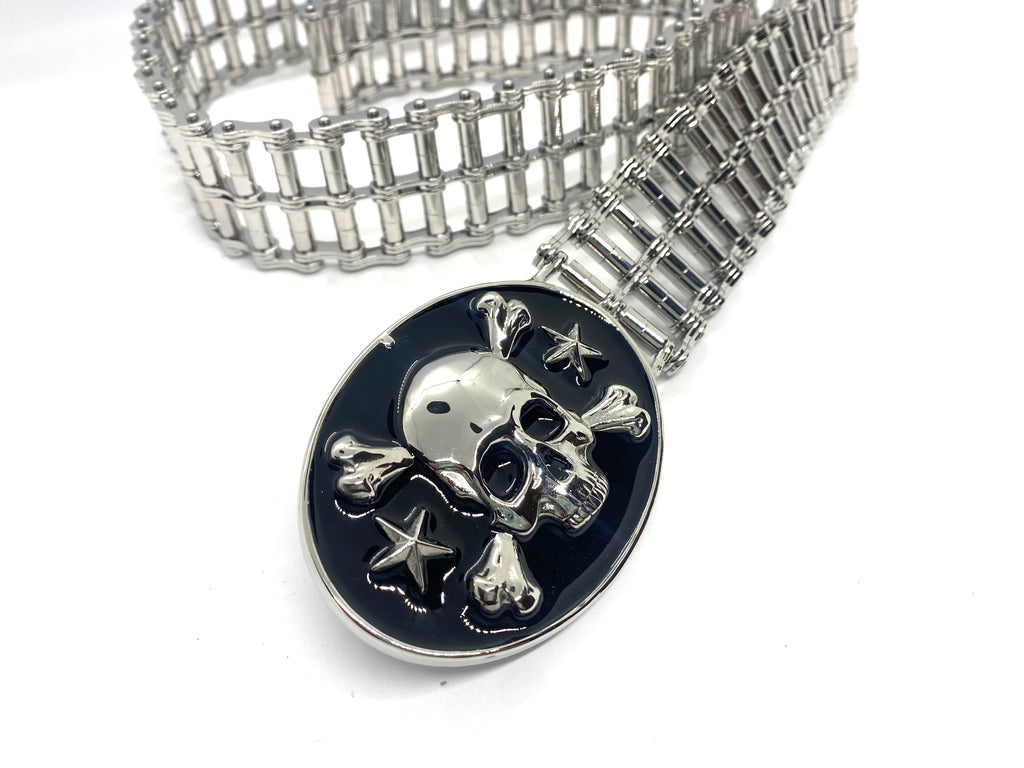 SK9001 Mens Easy Rider Belt 1 1/2" Wide with Skull Buckle Silver