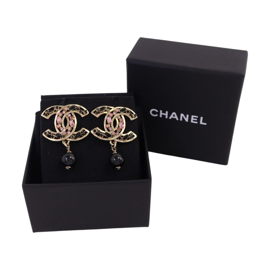 CHANEL CC Drop Earrings · Strass · Rose Gold