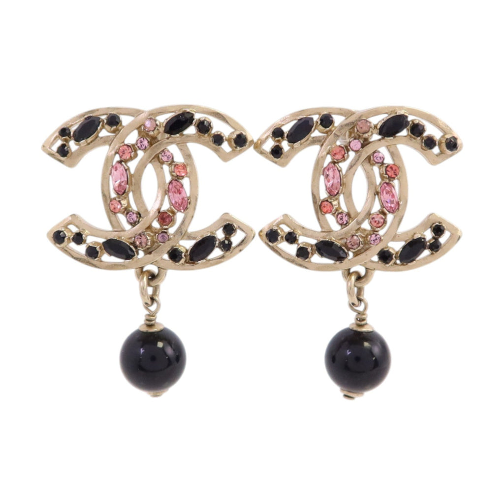 CHANEL CC Drop Earrings · Strass · Rose Gold