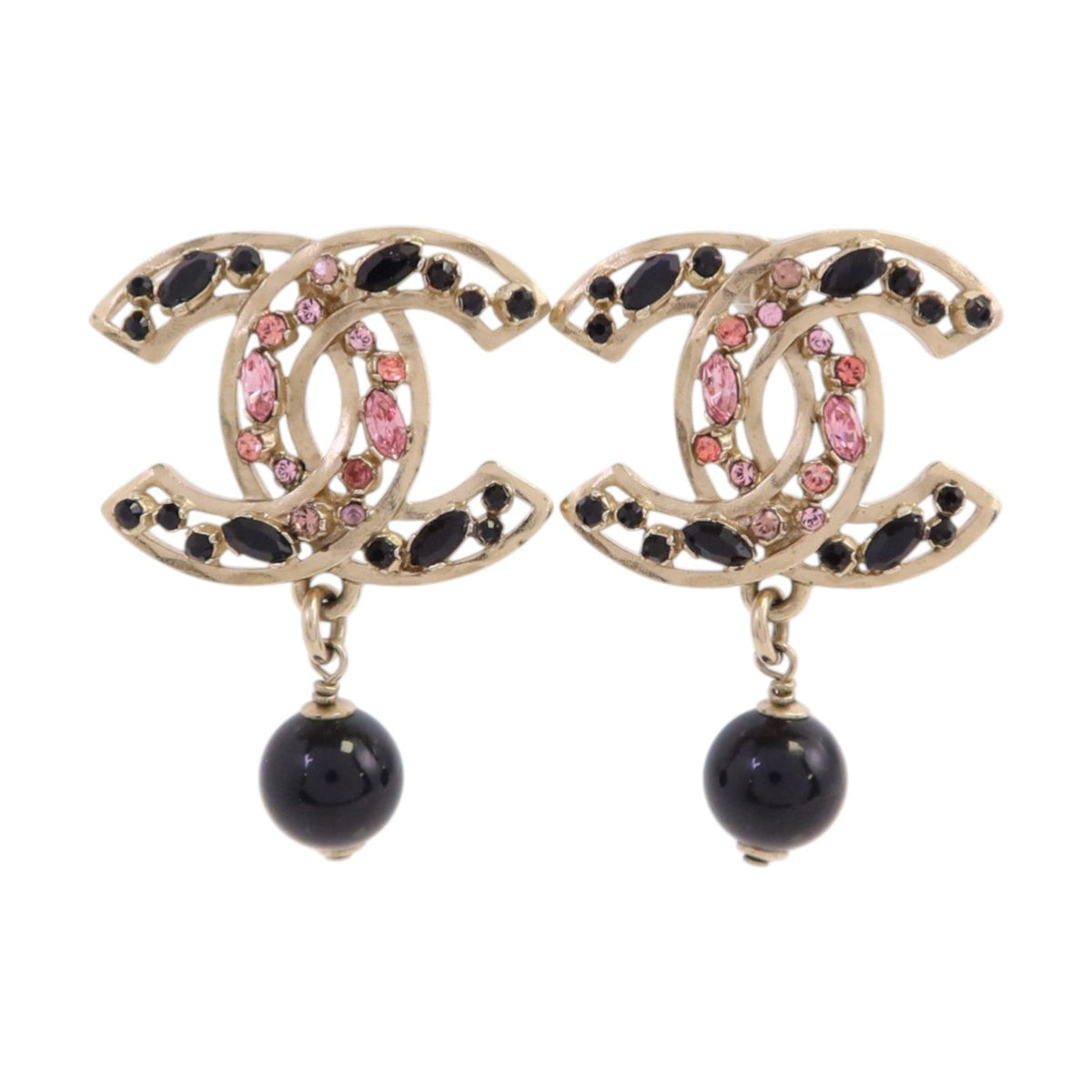 CHANEL CC Drop Earrings · Strass · Rose Gold