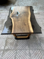 Epoxy Live Edge Coffee Table with Wooden U Leg