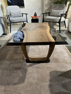 Epoxy Live Edge Coffee Table with Wooden U Leg