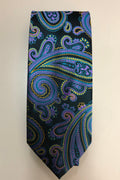 Mens Paisley Necktie Black Purple Yellow Combination