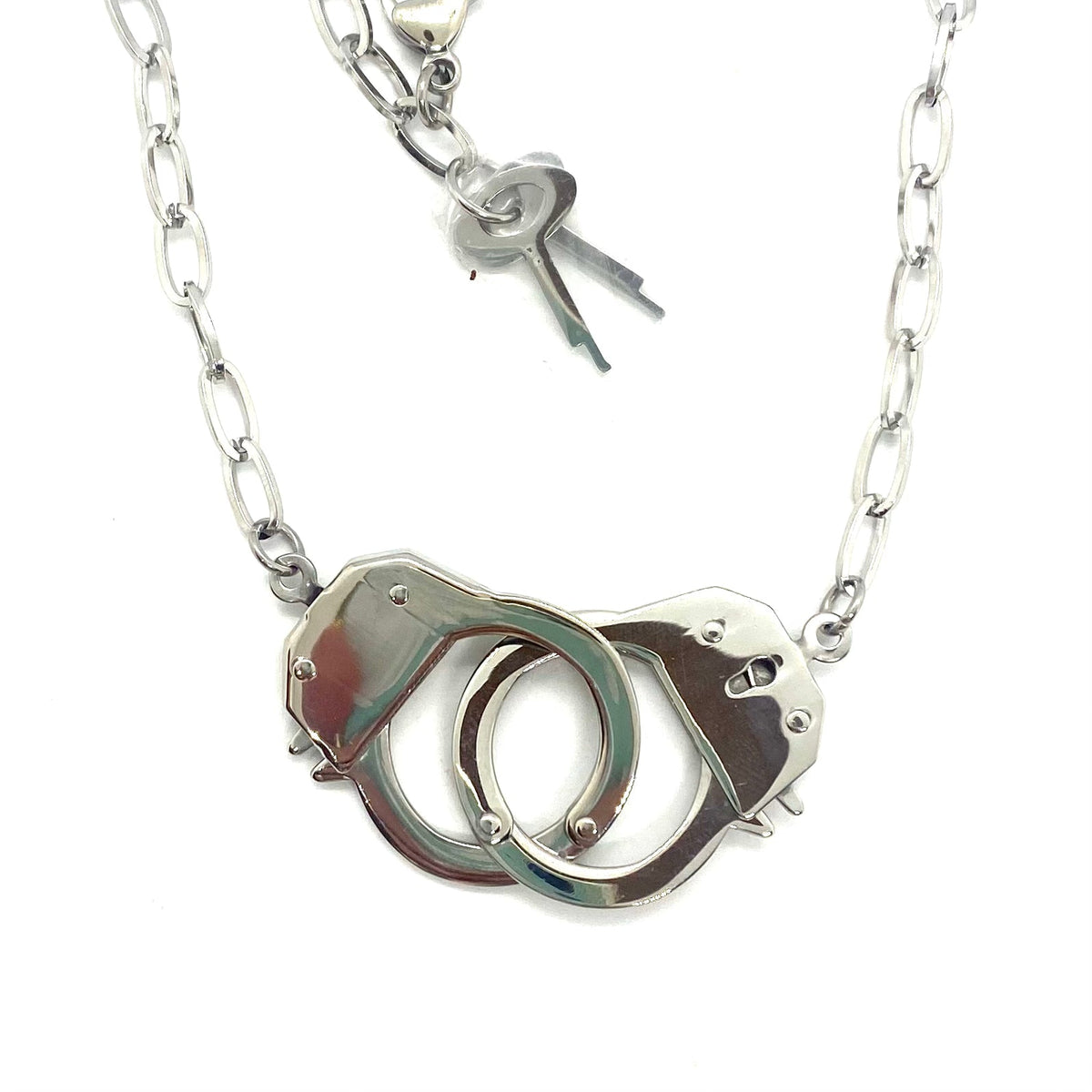 SK1457 Ladies Handcuff Necklace 19" Real Working Cuffs Stainless Steel Motorcycle Jewelry