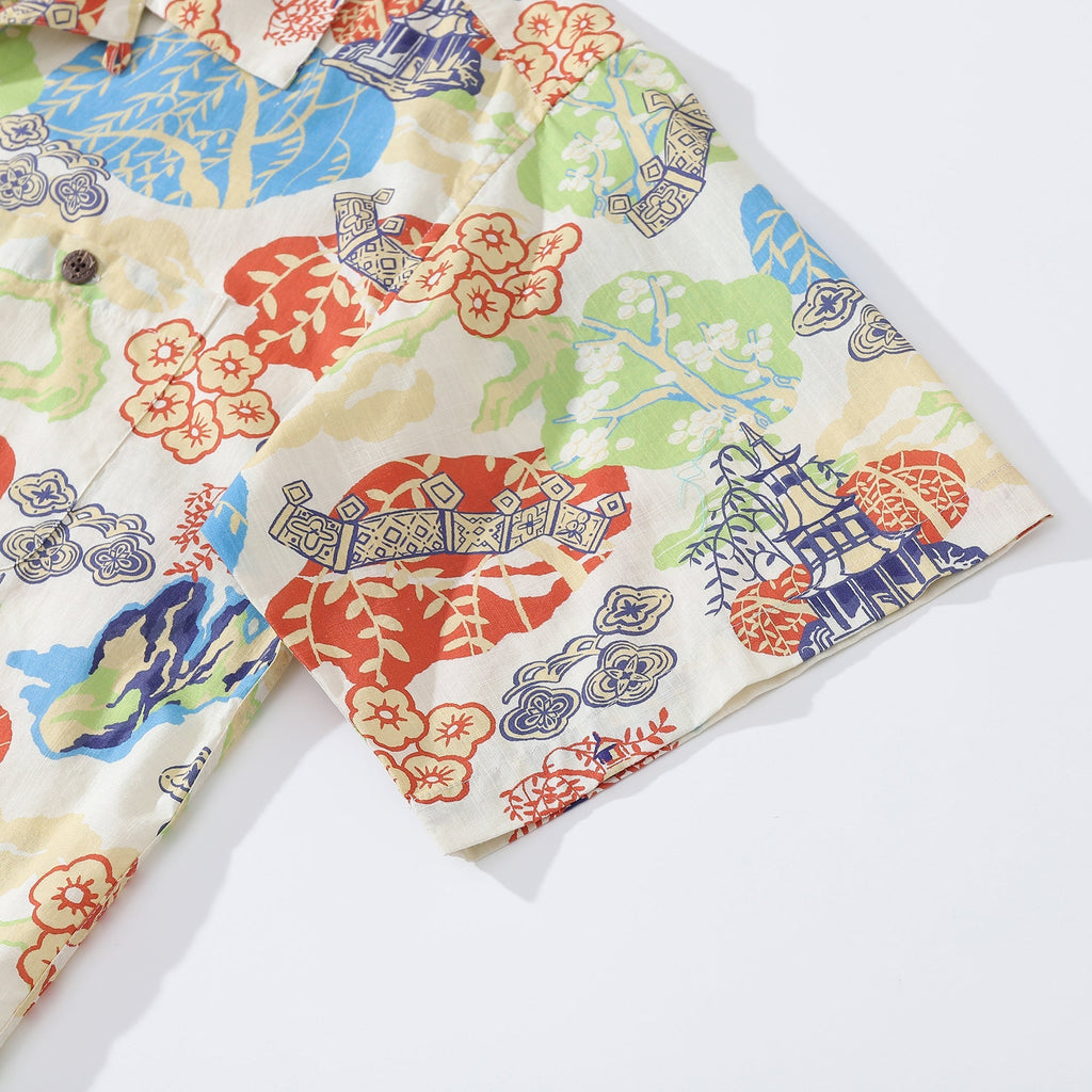 Hawaiian Shirt For Men 1950s Vintage Amusement Park Shirt Camp Collar 100% Cotton