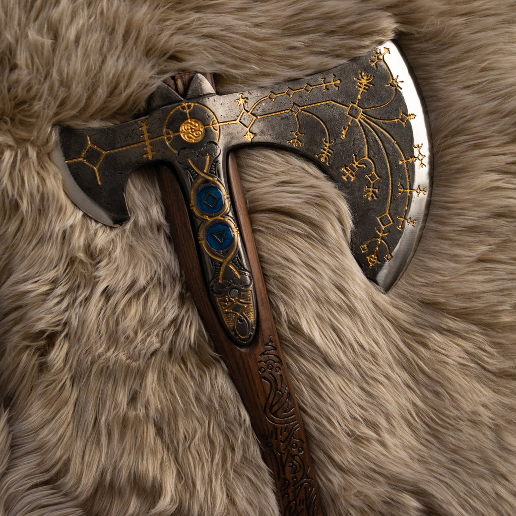 Hand-forged Leviathan axe with leather wrap "Ragnarok Kratos axe"
