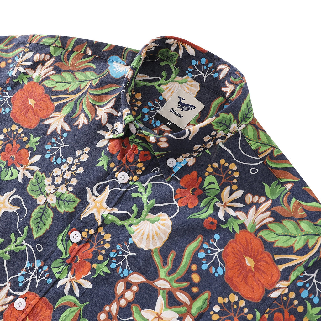 Men's Hawaiian Shirt Treasure Garden Print 1940s Vintage Short Sleeve Aloha Shirt