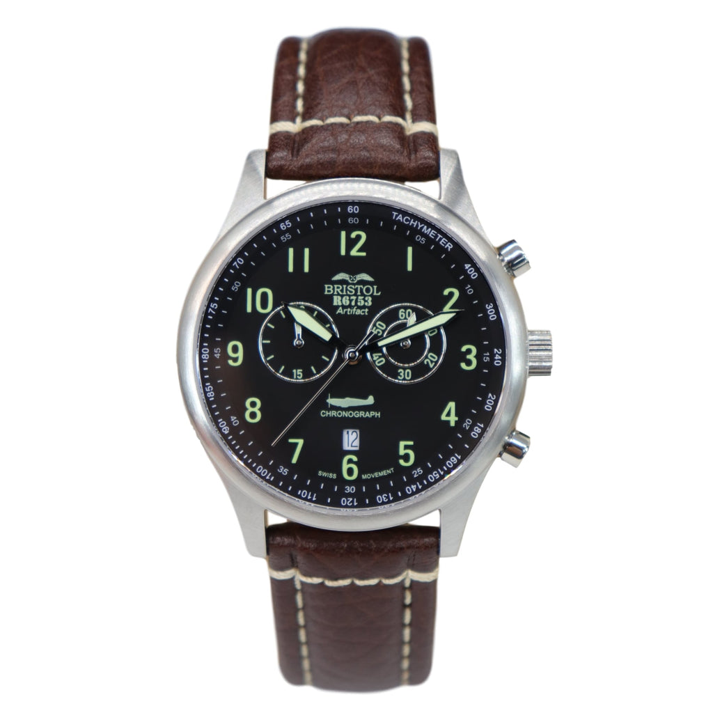 R6753 - Our Spitfire R6753 Tribute - Stainless Steel, Brush Finish, Brown Leather Band