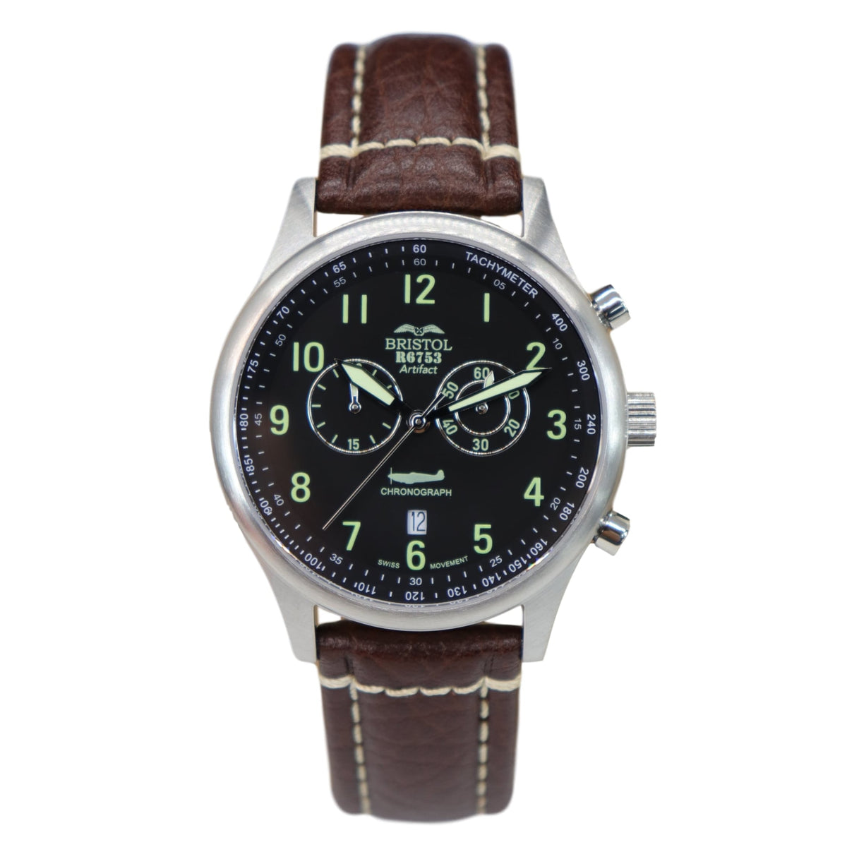 R6753 - Our Spitfire R6753 Tribute - Stainless Steel, Brush Finish, Brown Leather Band