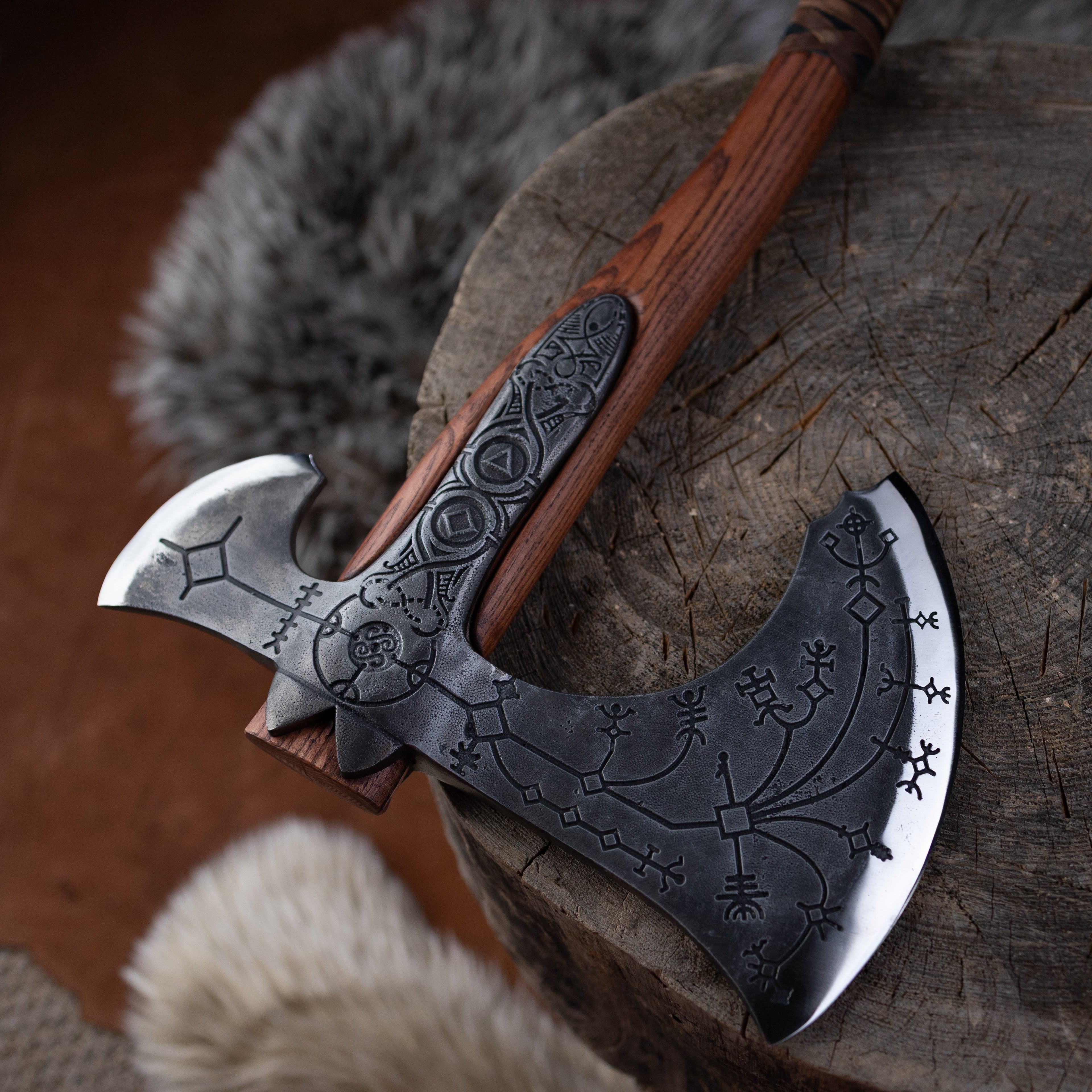 Hand-forged Leviathan axe with leather wrap