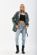 The Sage Olive Green Leather Women Jacket