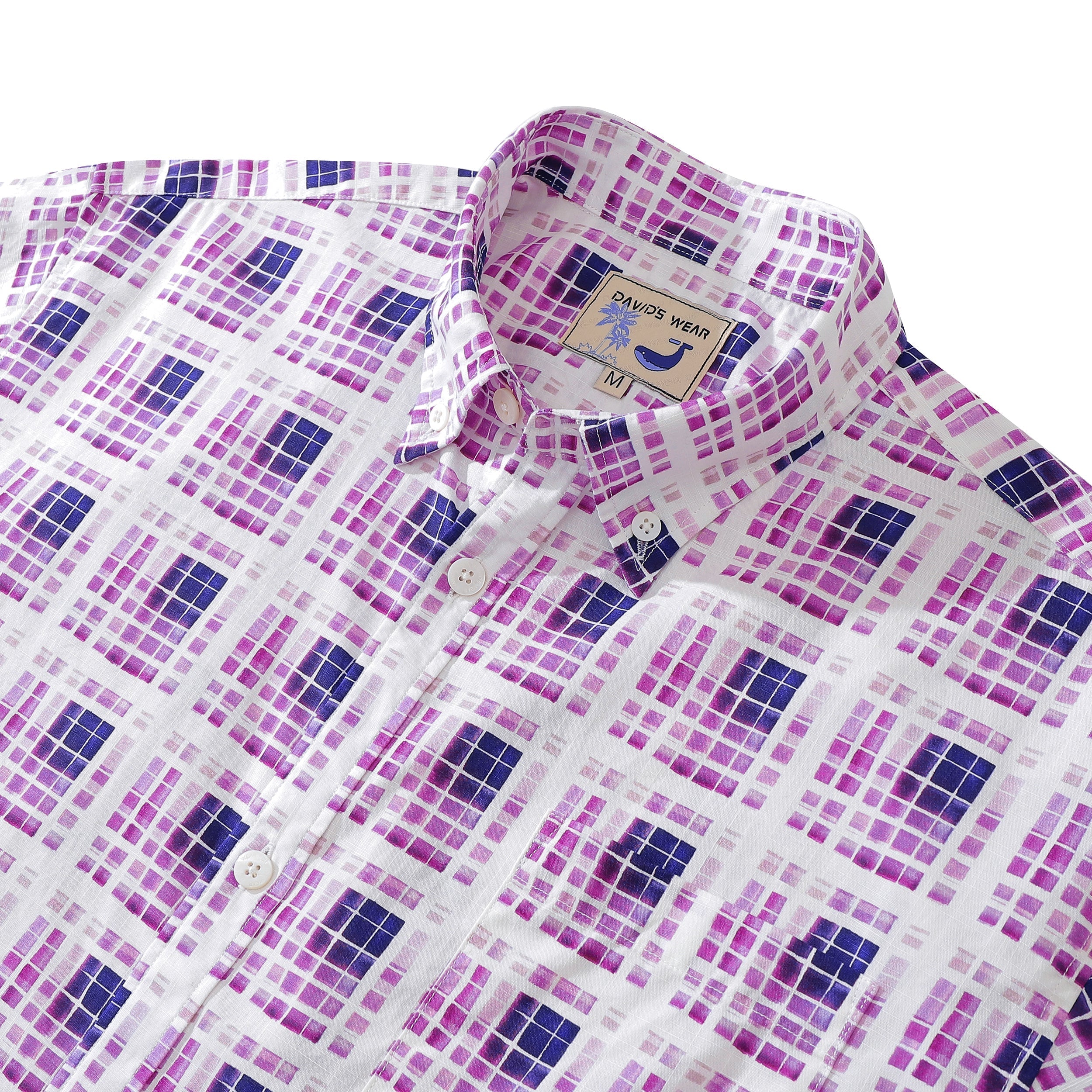 Men's Plaid Shirt Gradient Geometry Purple Print Cotton Hawaiian Shirt