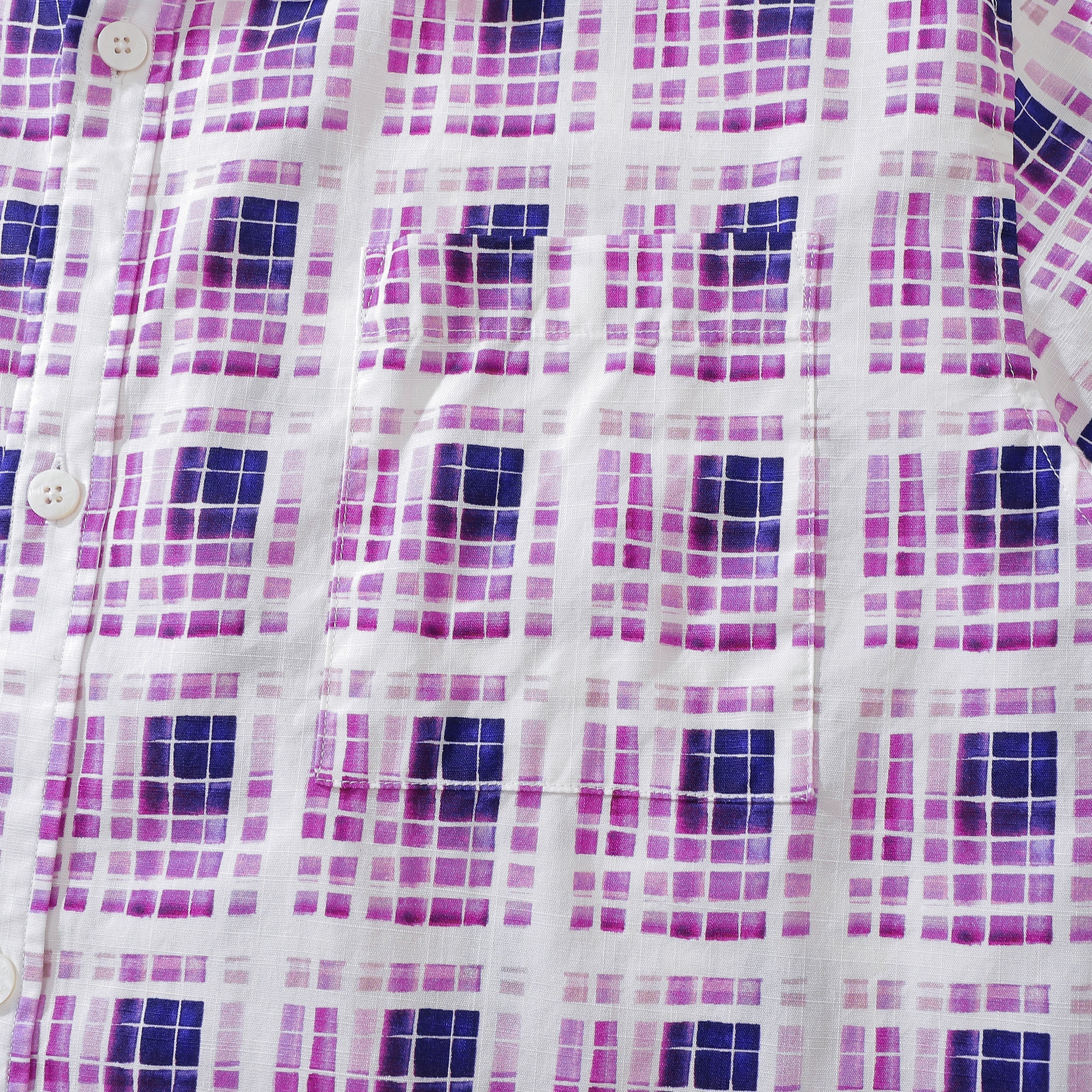 Men's Plaid Shirt Gradient Geometry Purple Print Cotton Hawaiian Shirt