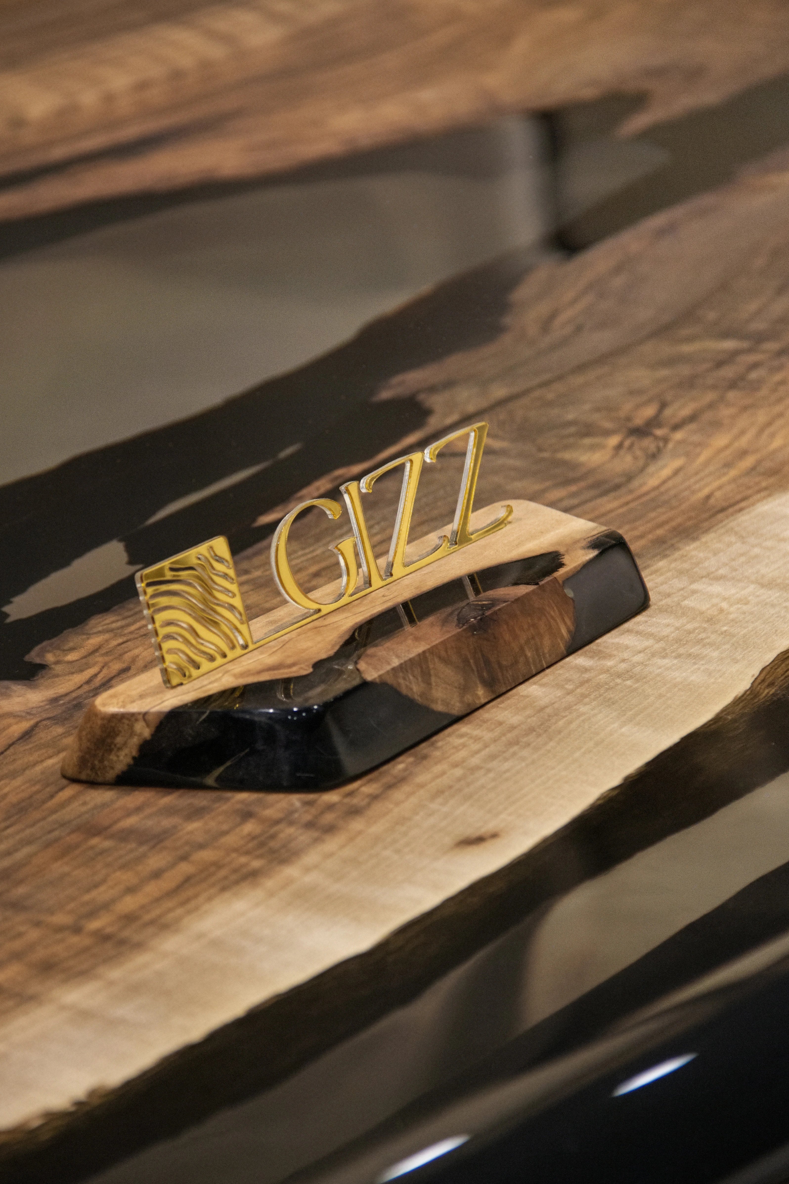 Luxury D-Shaped Walnut & Epoxy Executive Desk