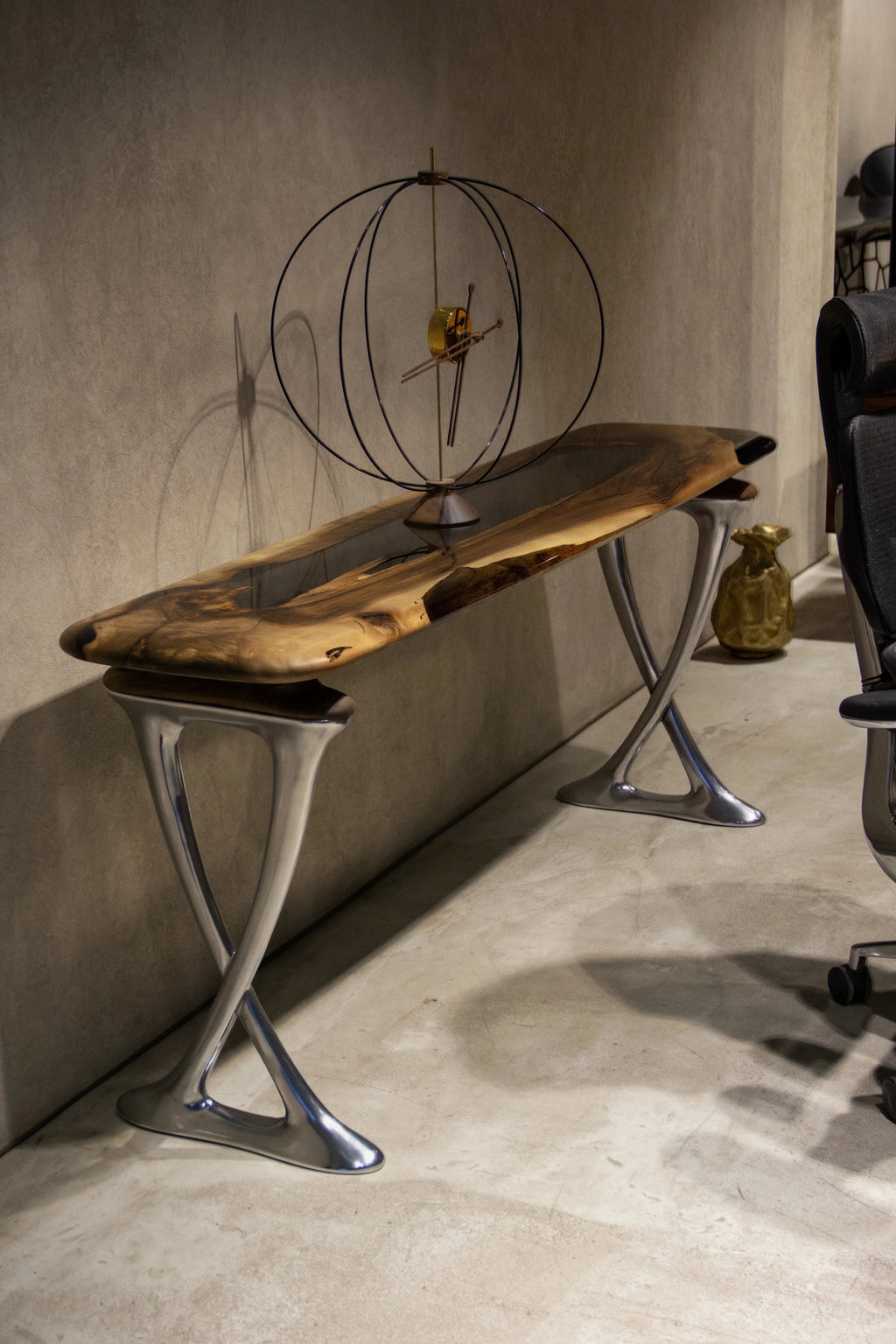 Luxury D-Shaped Walnut & Epoxy Executive Desk