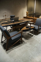 Luxury D-Shaped Walnut & Epoxy Executive Desk
