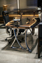 Luxury D-Shaped Walnut & Epoxy Executive Desk
