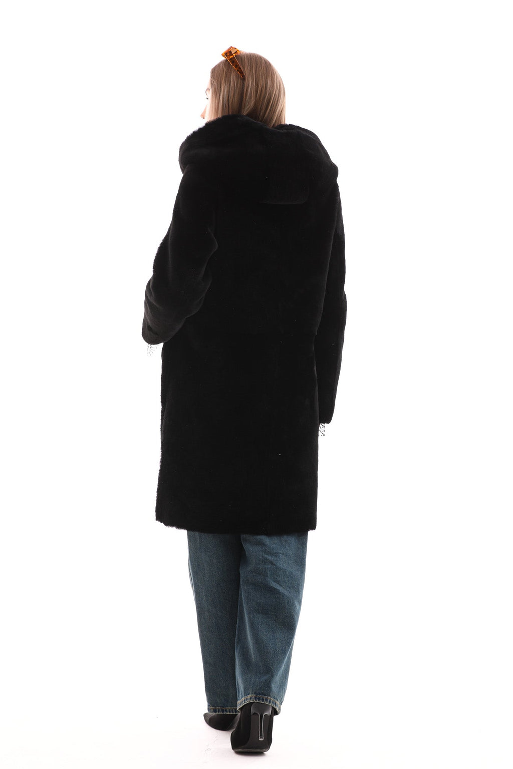 The VESARA Reversible Shearling Women Leather Coat – Jet Black
