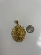 Lion Medallion Oval Pendant with 14K Gold Plated Franco Necklace 3mm 24" Set